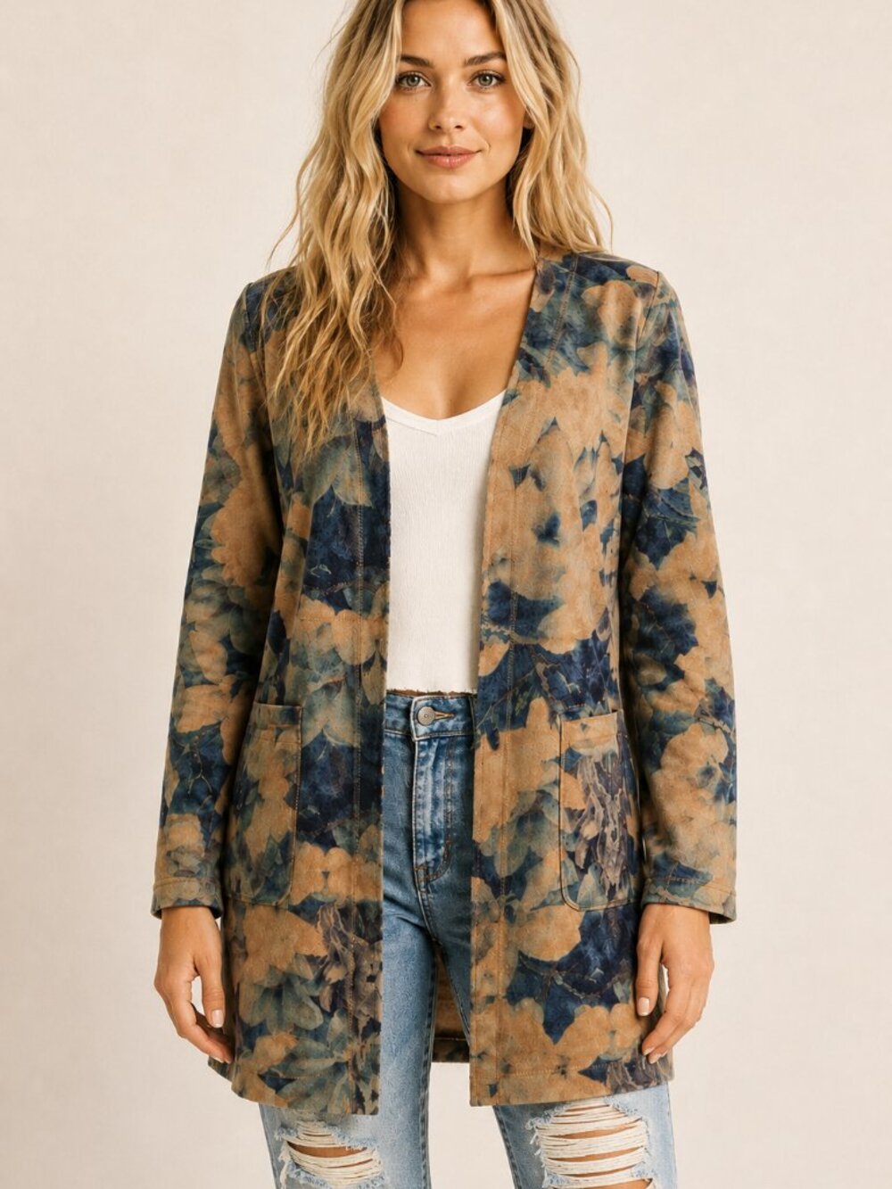 Solitaire Anthropologie Floral Long Duster Jacket Cardigan Style Size Med Boho